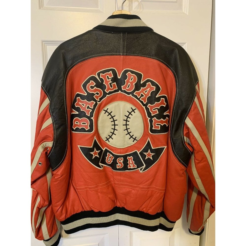 Vintage Michael Hoban‎ RED/BLACK Men’s Sz L Leather Jacket Baseball Rare